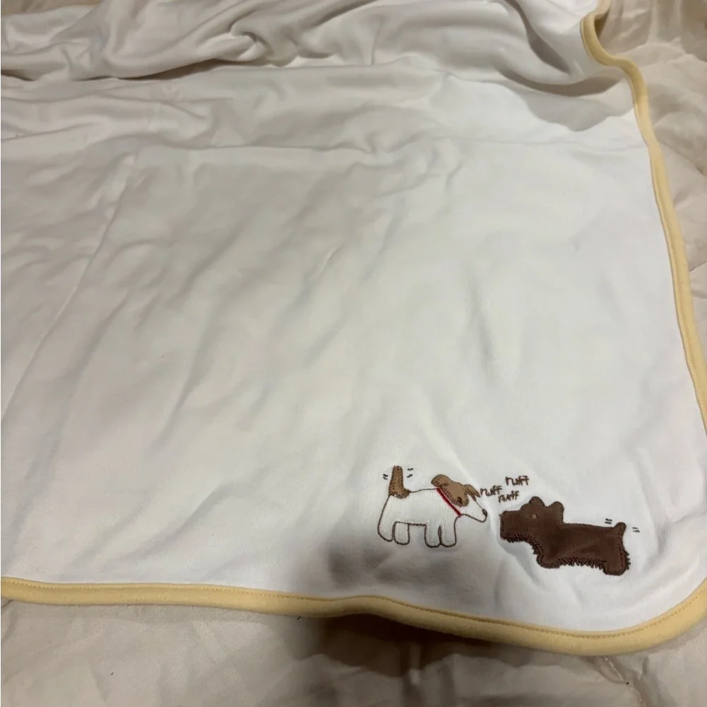Baby blanket 25 x 30 Cream soft with dog design
